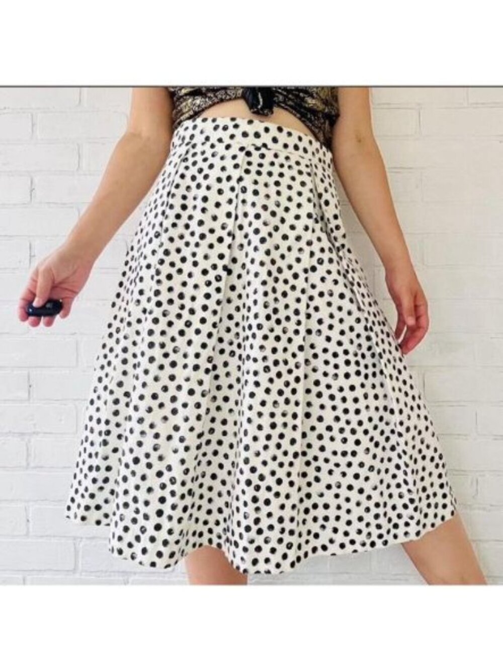 Polka Dot Midi Pleated Skirt Sz 6 Retro 50s Rockabilly Pinup Black White A Line